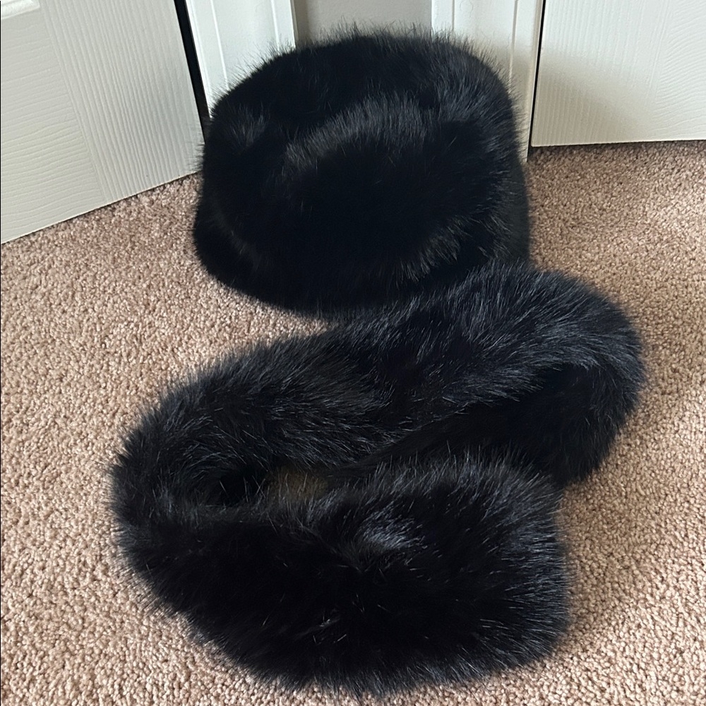 Black Faux Fur Hat and Scarf Set